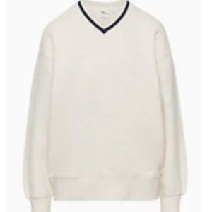 TNA | Cozy Fleece Boyfriend V-Neck Sweatshirt | Heather Lt Oatmeal | Large